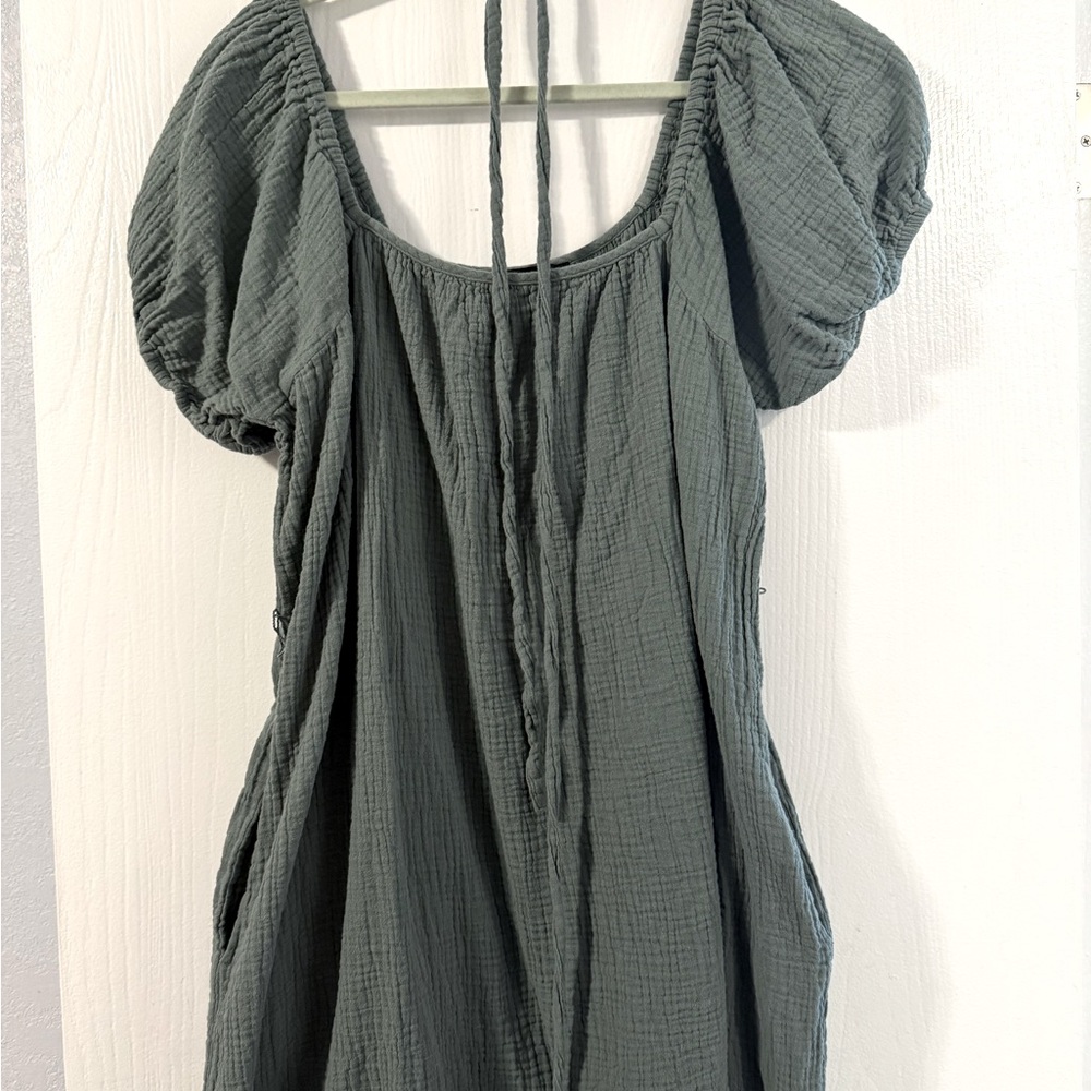 EUC A Pea In The Pod Olive Green Linen Maternity Dress Size L